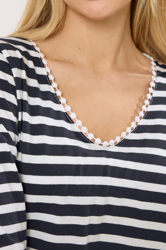M&Co Navy Blue Stripe Cotton Neck Trim Top | M&Co 4
