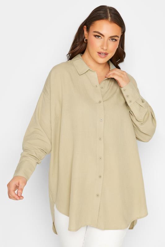 YOURS Plus Size Beige Brown Linen Look Shirt | Yours Clothing 1