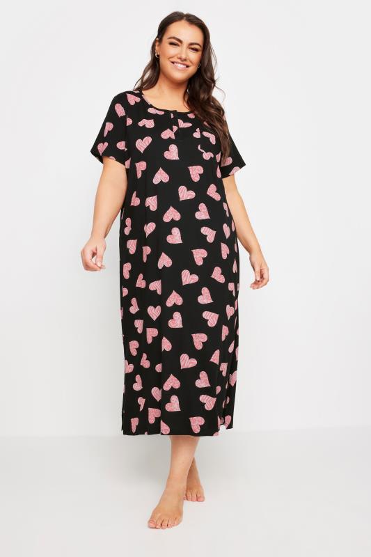 YOURS Plus Size Black Heart Print Nightdress | Yours Clothing 2