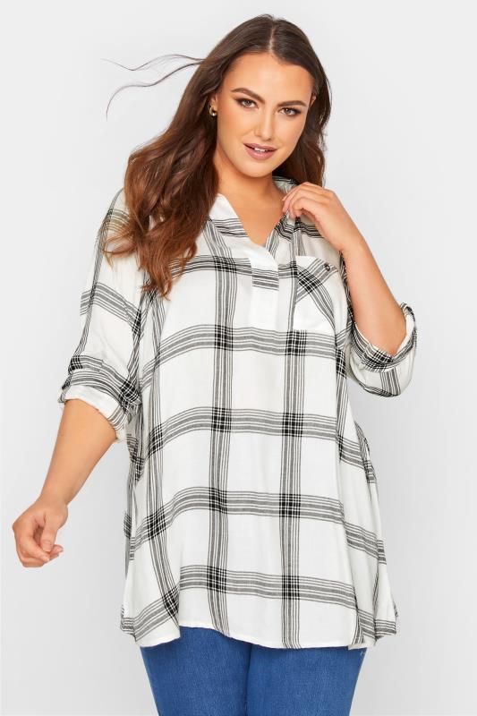 Plus Size White Check Overhead Shirt | Yours Clothing 1