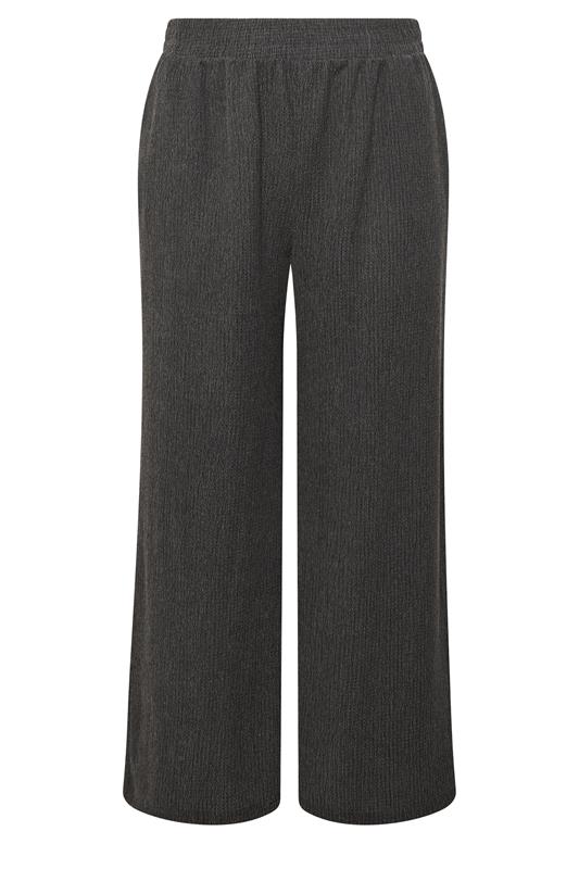 YOURS Plus Size Grey Wide Leg Textured Trousers | Yours Clothing 5