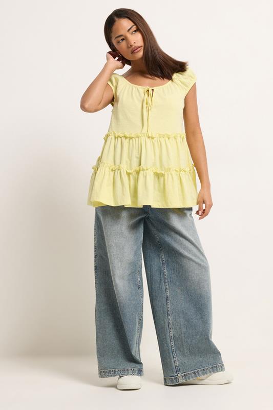 PixieGirl Petite Women's Lemon Yellow Tiered Cotton Top | PixieGirl 1