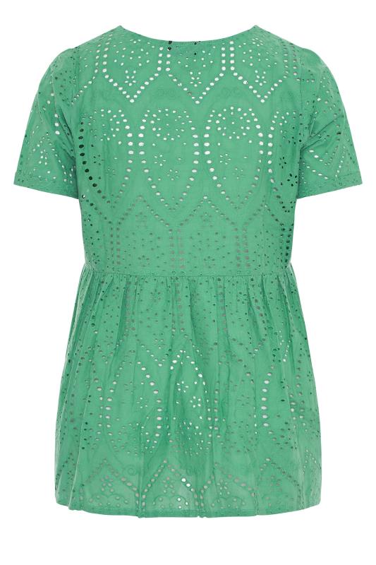 Green Broderie Anglaise Peplum Top | Yours Clothing