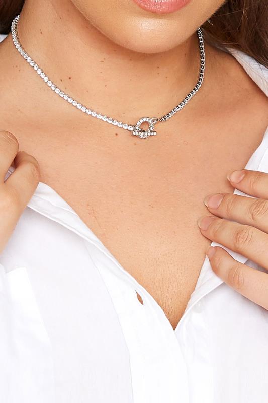 Plus Size  Silver Diamante Fob Choker Necklace