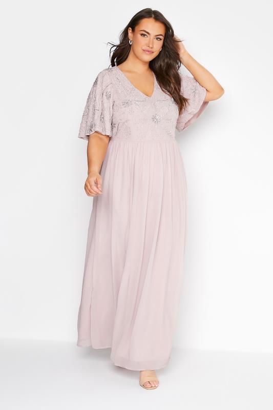  dla puszystych LUXE Curve Pink Floral Embellished Maxi Dress