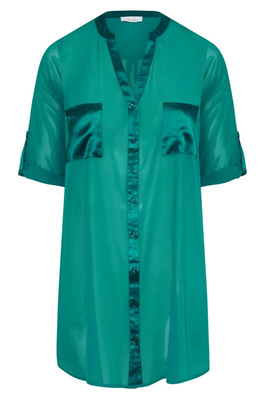 YOURS LONDON Plus Size Green Satin Pocket Shirt | Yours Clothing 6
