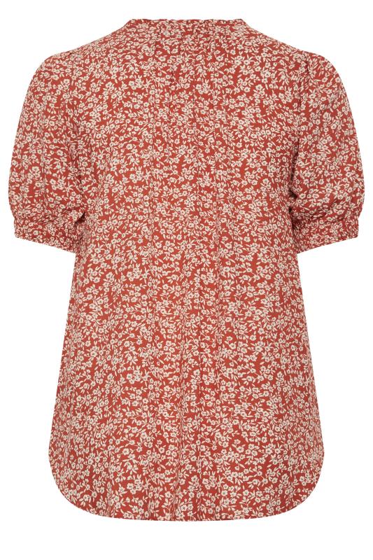 YOURS Plus Size Red Floral Print Tie Neck Blouse | Yours Clothing 7