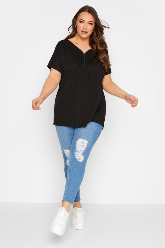 YOURS 2 PACK Plus Size Black & White Henley T-Shirts | Yours Clothing 6
