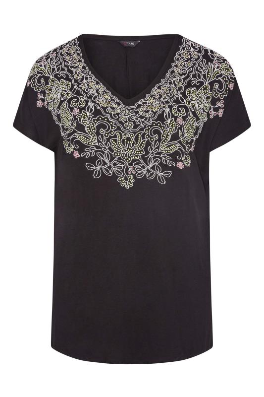 Plus Size Black Aztec Embroidered T-Shirt | Yours Clothing 6