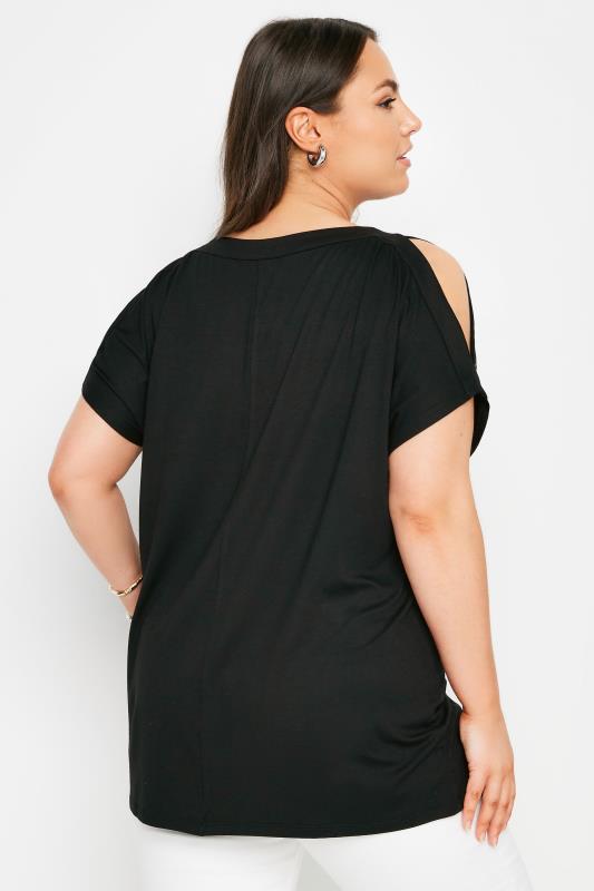 YOURS Plus Size Black Eyelet Detail Cold Shoulder Top | Yours Clothing 3