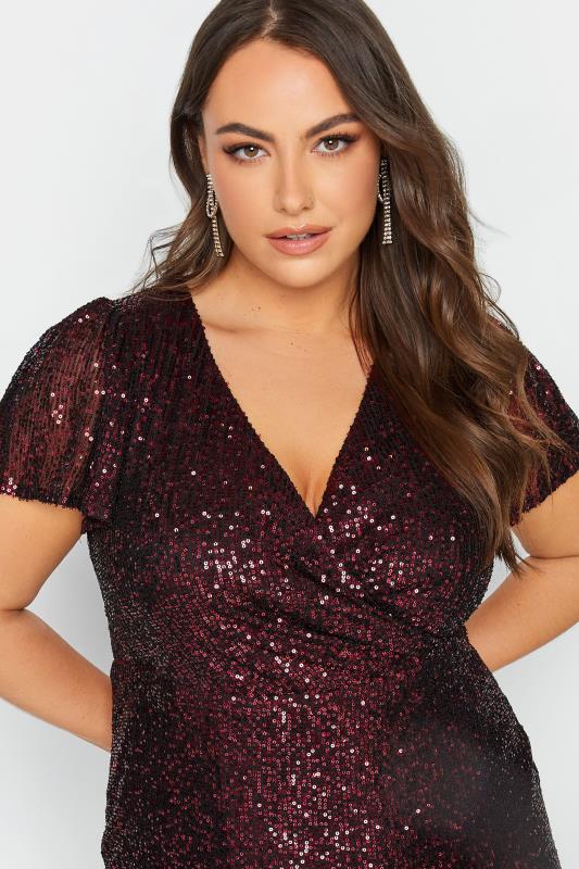 YOURS LONDON Red Sequin Wrap Shift Dress | Yours Clothing 4