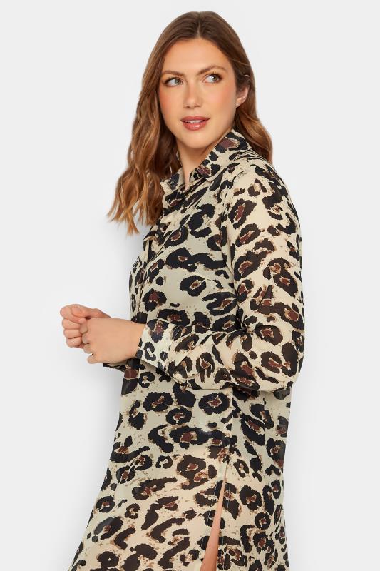 LTS Tall Brown Leopard Print Longline Beach Shirt | Long Tall Sally 4