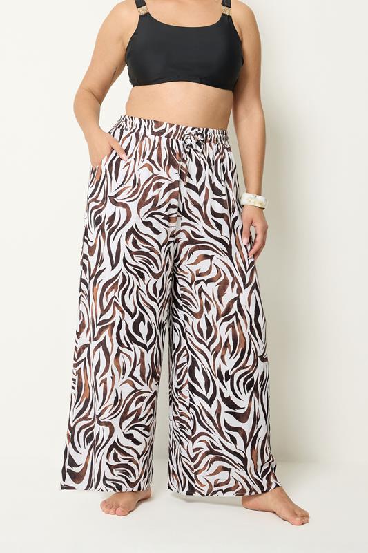  YOURS Hose in Naturbraun mit Zebramuster und weitem Bein