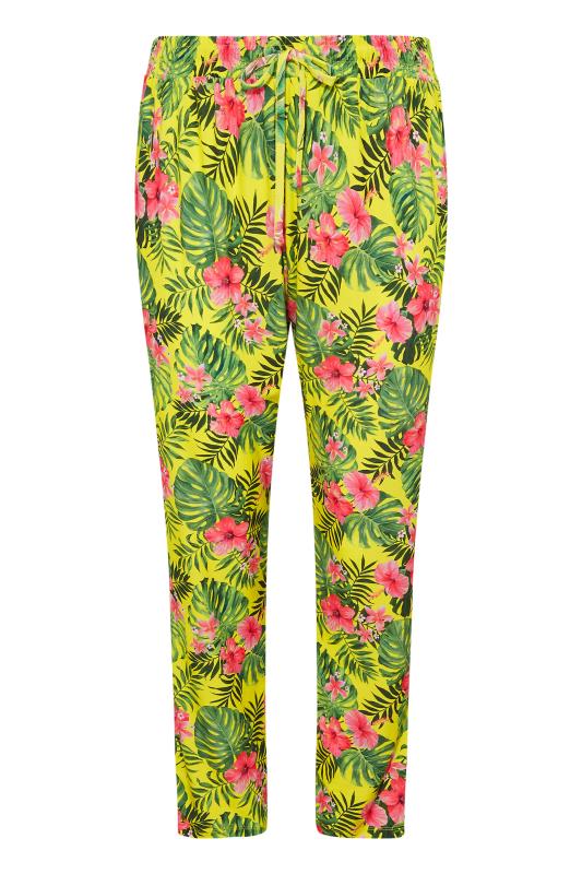 Curve Yellow Tropical Print Drawstring Trousers 5
