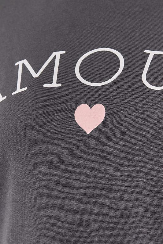 LTS Tall Grey 'Amour' Slogan T-Shirt 4