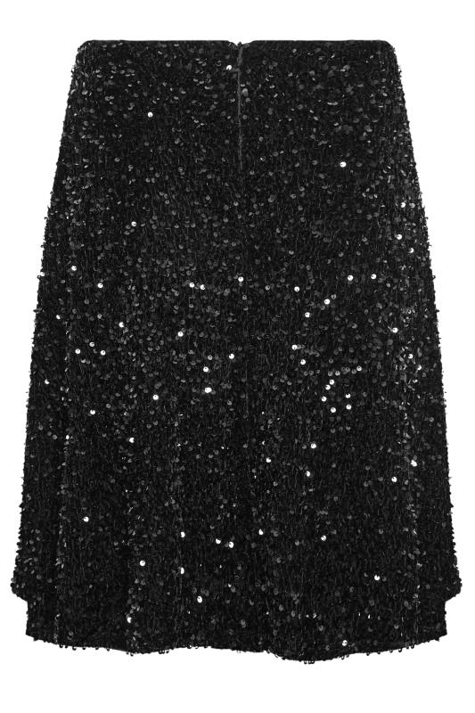 YOURS LONDON Plus Size Black Velvet Sequin Skater Skirt | Yours Clothing 5