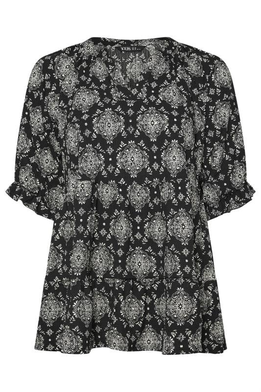 YOURS Plus Size Black Tile Print Top | Yours Clothing 5