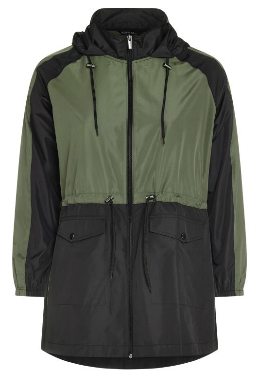YOURS Plus Size Khaki Green Colour Block Drawstring Lightweight Parka Jacket | Yours Clothing 5