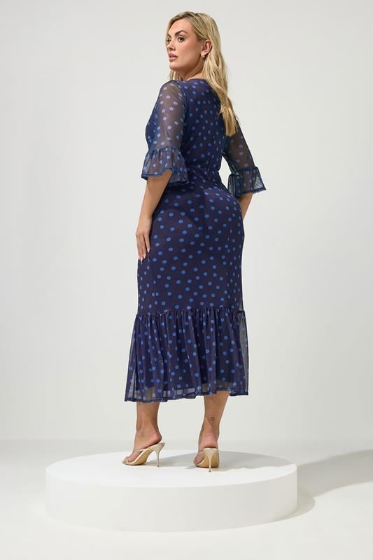 Yours London Women's Plus Size Navy Blue Polka Dot Mesh Tiered Dress Size 12 | Polyester/Elastane Yours London Women's Plus Size Navy Blue Polka Dot Mesh Tiered Dress Size 12 | Polyester/Elastane