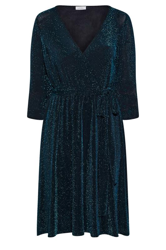 YOURS LONDON Curve Black & Blue Glitter Wrap Dress | Yours Clothing 6
