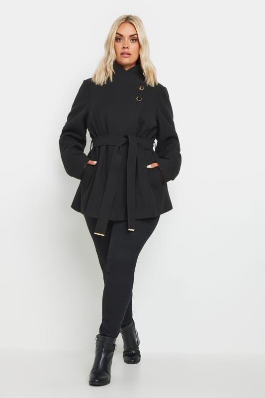 Black short wrap coat online