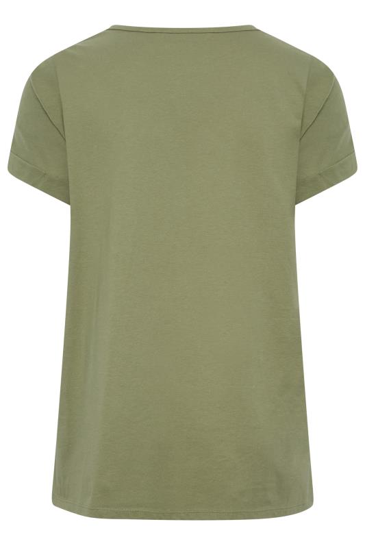 YOURS Plus Size Khaki Green Cut Out T-Shirt | Yours Clothing 8