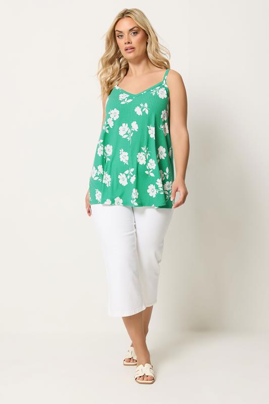 YOURS Plus Size Green Floral Swing Vest Top | Yours Clothing 1