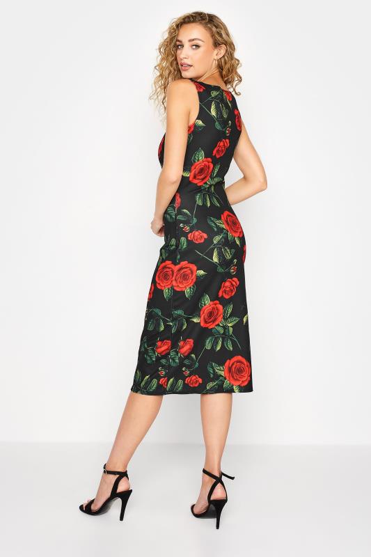LTS Tall Black Rose Print Scuba Notch Neck Midi Dress 3