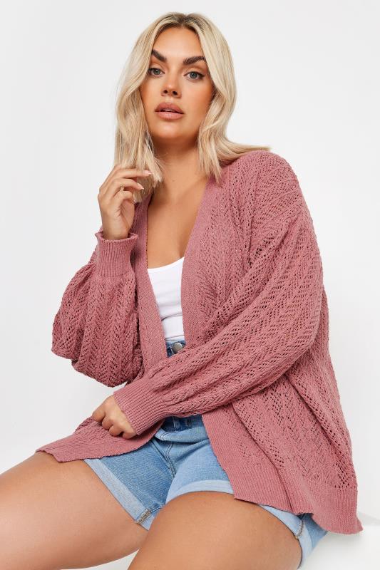 YOURS Plus Size Pink Pointelle Cardigan | Yours Clothing 1