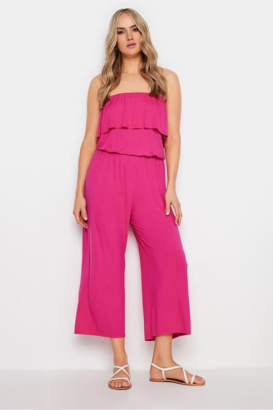 LTS Tall Hot Pink Frill Bandeau Jumpsuit | Long Tall Sally 1