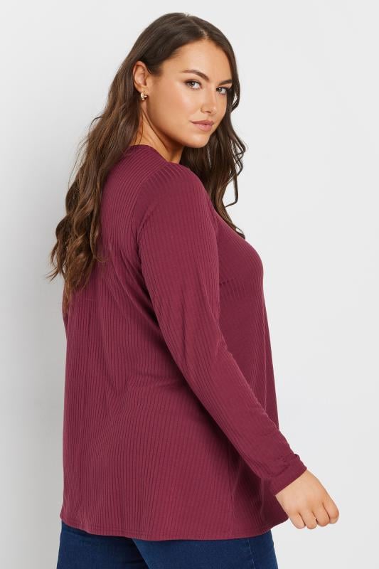 YOURS Plus Size Burgundy Red Ribbed Swing T-Shirt | Yours Clothing 3