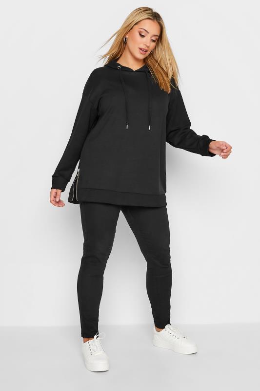 Plus Size Black Side Zip Hoodie | Yours Clothing 2