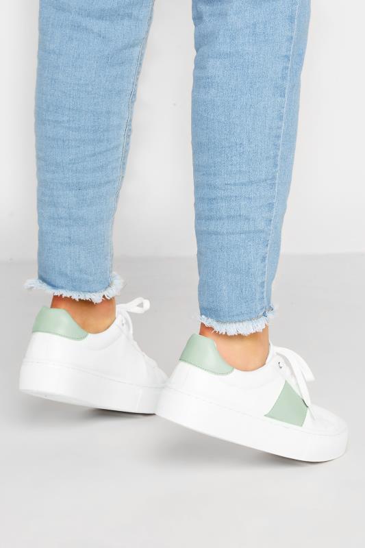 LIMITED COLLECTION Plus Size White & Mint Green Stripe Trainers In Wide EEE Fit | Yours Clothing  2
