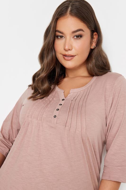 YOURS Plus Size Curve 2 PACK Pink & Purple Pintuck Henley Tops | Yours Clothing 6