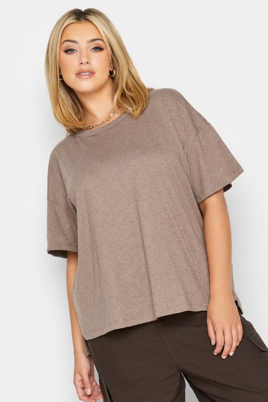 YOURS Plus Size Brown Step Hem T-Shirt | Yours Clothing 1