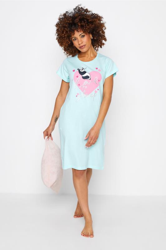 Petite Blue Panda 'Love To Sleep' Print Dipped Hem Nightdress | PixieGirl  2