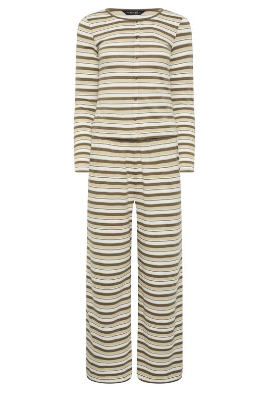 PixieGirl Petite Women's Set Brown Stripe Cotton Button Top & Wide Leg Trousers | PixieGirl 5