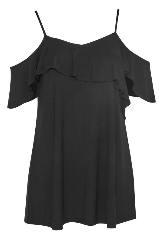 Plus Size Black Frill Cold Shoulder Top | Yours Clothing  7