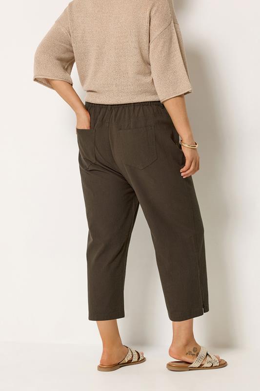 YOURS Plus Size Chocolate Brown Cool Cotton Cropped Trousers | Yours Clothing 2