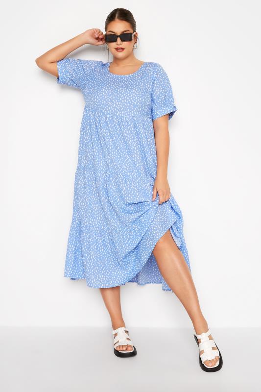 LIMITED COLLECTION Plus Size Blue Animal Markings Smock Tier Dress |Yours Clothing 1