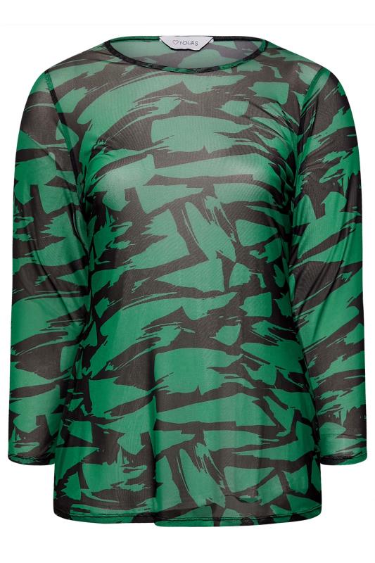 Plus Size Green Abstract Print Long Sleeve Mesh Top | Yours Clothing 6