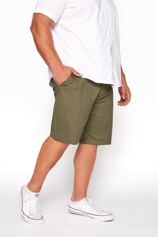 Men's  BadRhino Big & Tall Khaki Green Stretch Chino Shorts