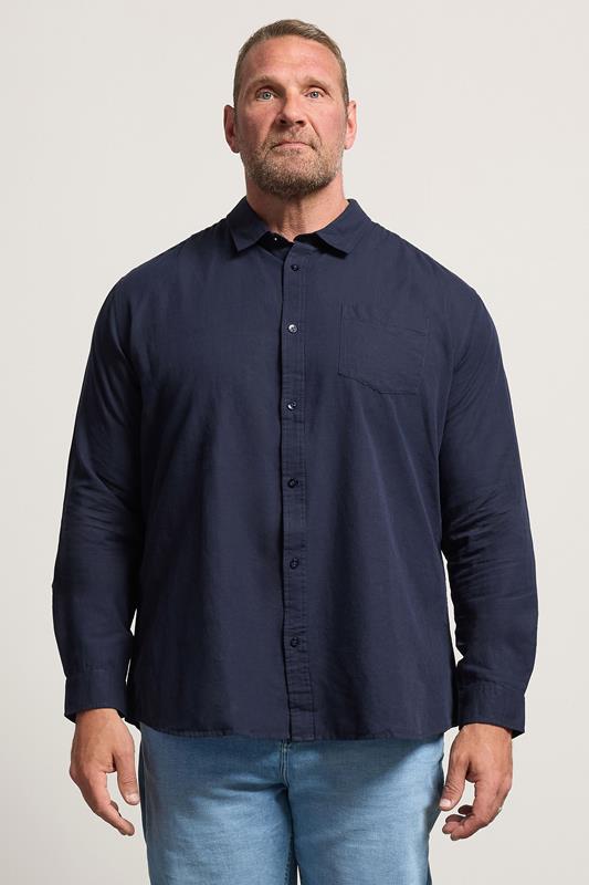  BadRhino Big & Tall Chemise à manches longues en lin mélangé bleu marine