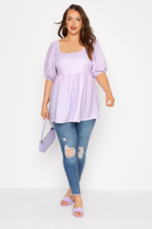 LIMITED COLLECTION Curve Lilac Purple Gingham Milkmaid Top 2