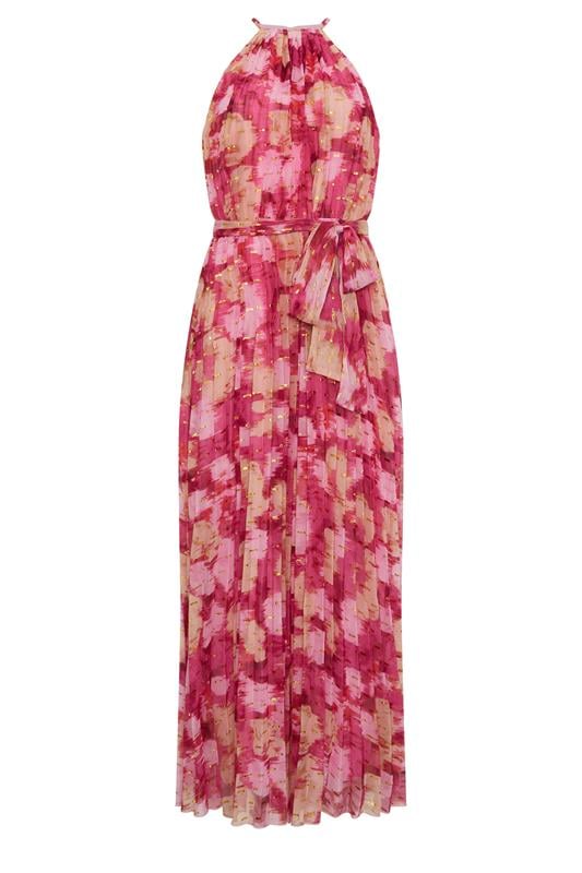 STAR Pink Blurred Abstract Metallic Pleated Dress | StarByJM 5