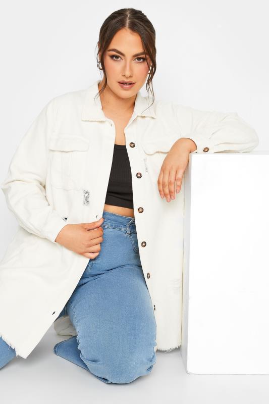 Plus Size LIMITED COLLECTION White Ripped Cord Shacket | Yours Clothing 4