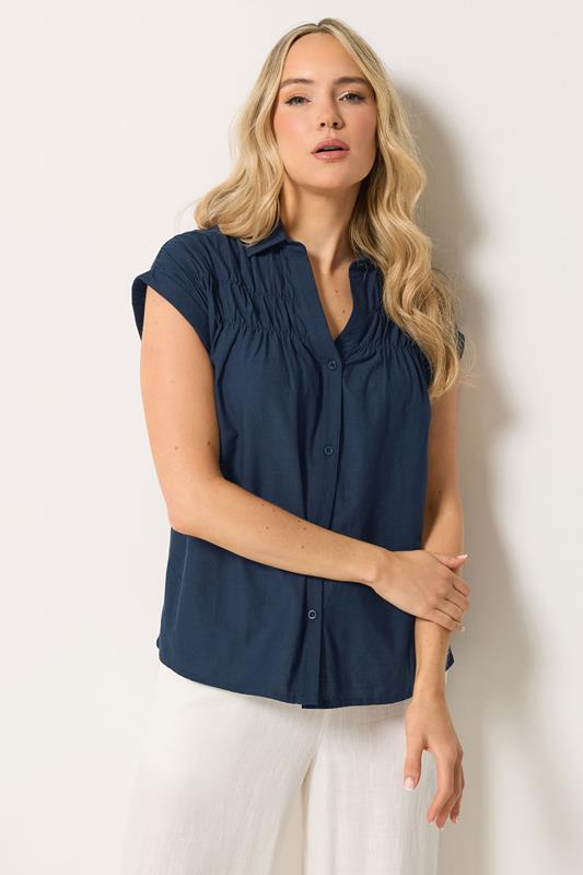  LTS Tall Blouse smockée bleu marine en lin