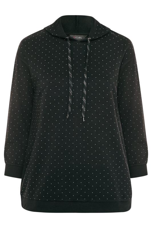 Black Stud Embellished Cotton Jersey Hoodie | Yours Clothing 5