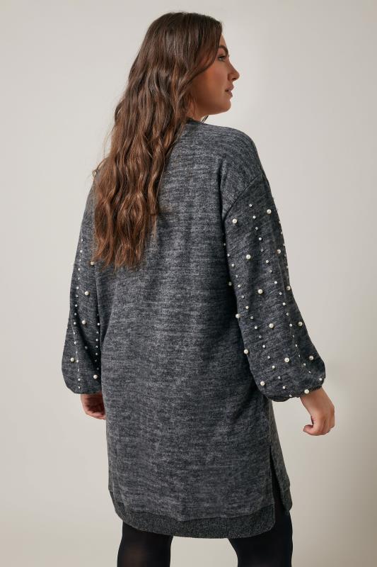 EVANS Plus Size Grey Pearl Embellished Jumper Dress | Evans 3