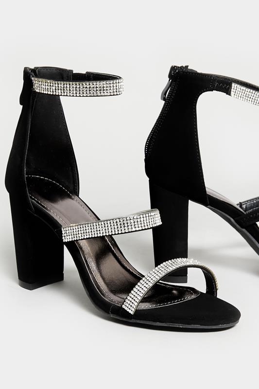 PixieGirl Black Diamante Multi Strap Heels In Standard D Fit 5